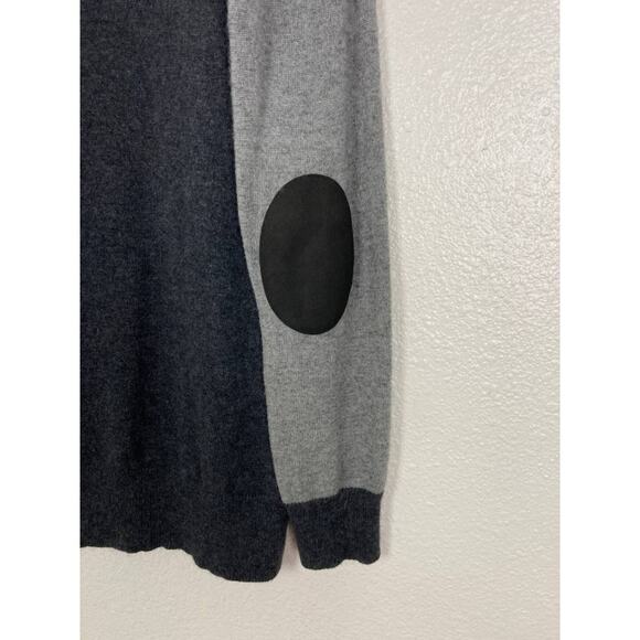 J.Crew Sweater Gray Wool Blend Tunic Elbow Patches Side Buttons Crewneck Small - Picture 7 of 10